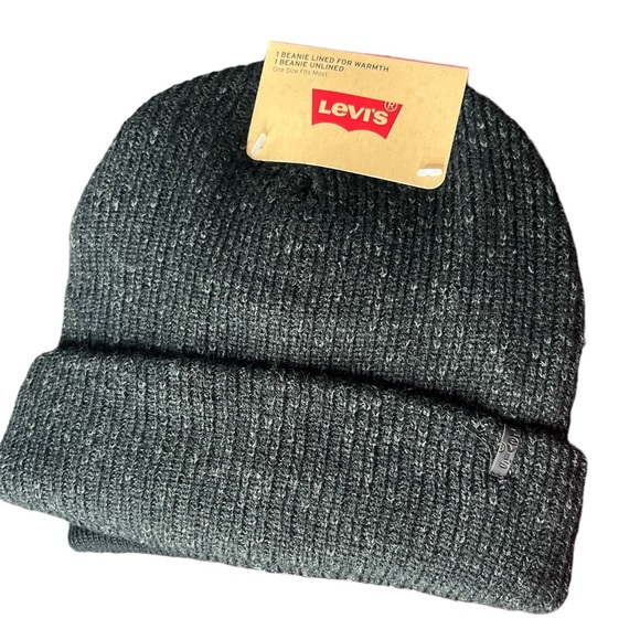 NWT Levi’s 2 pack Beanie Lined for Warmth & Beanie Unlined - Picture 2 of 6